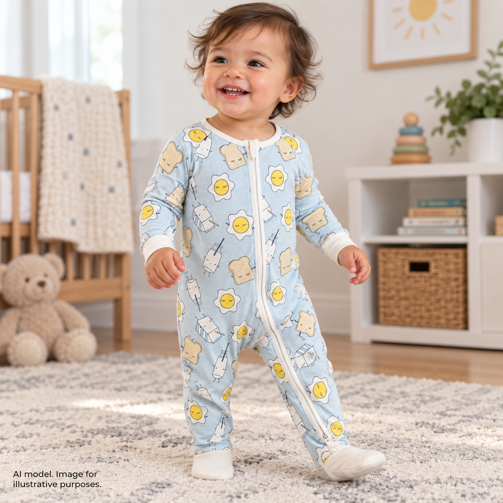 Littlesleepies One Piece 18-24 Months Blue Breakfast Footed Zip Bamboo Pajamas